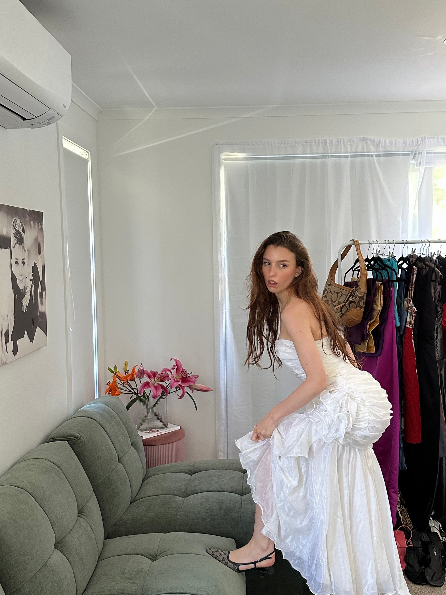 Vintage Pearl Ruffle Midi
