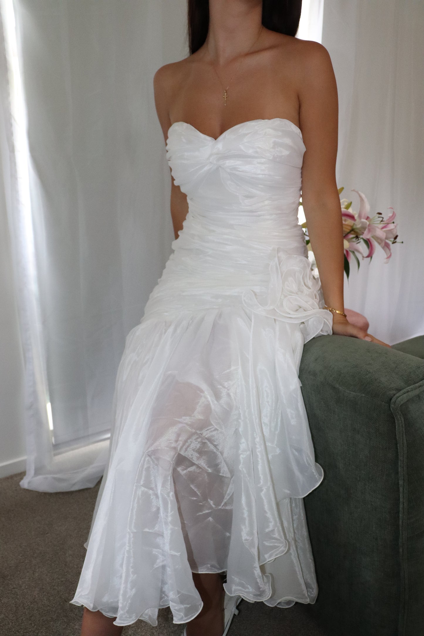 Vintage Pearl Ruffle Midi