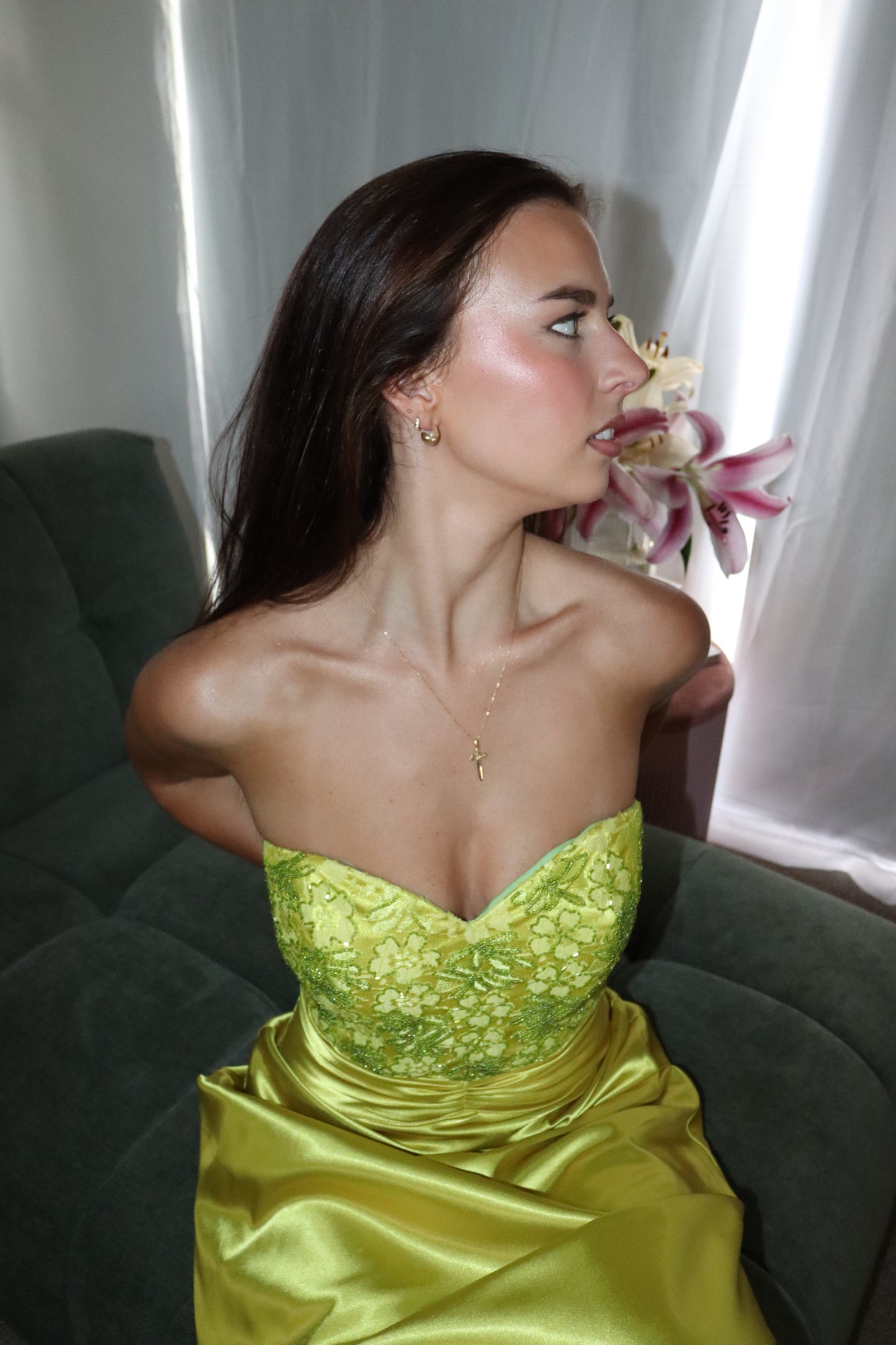 Chartreuse beaded gown