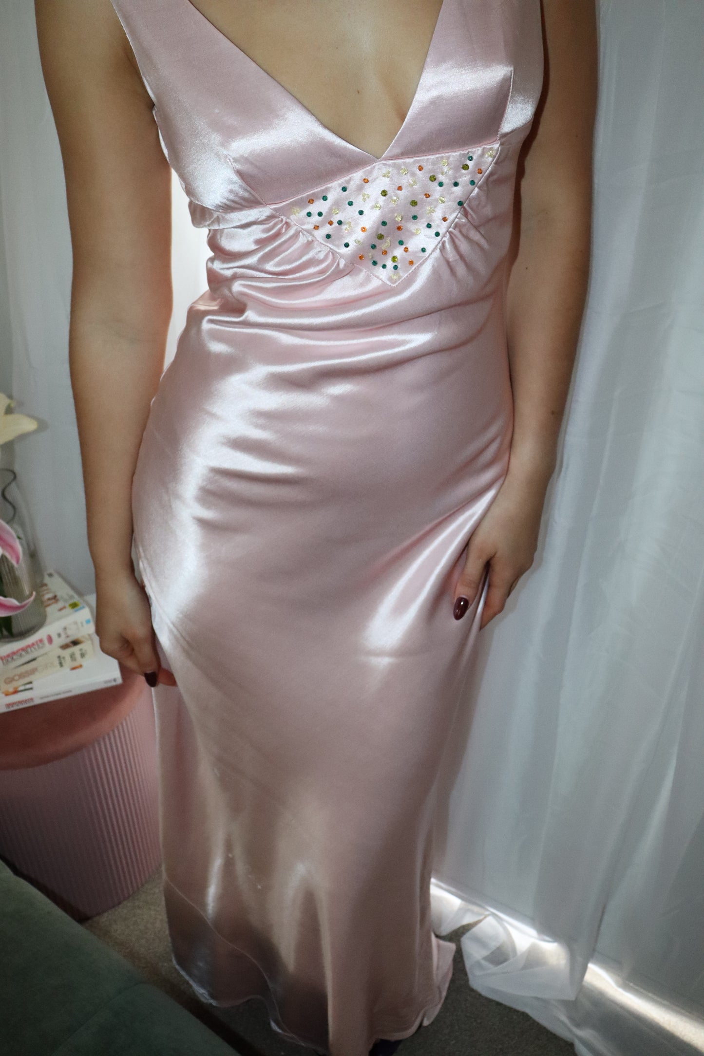 Vintage pink beaded gown