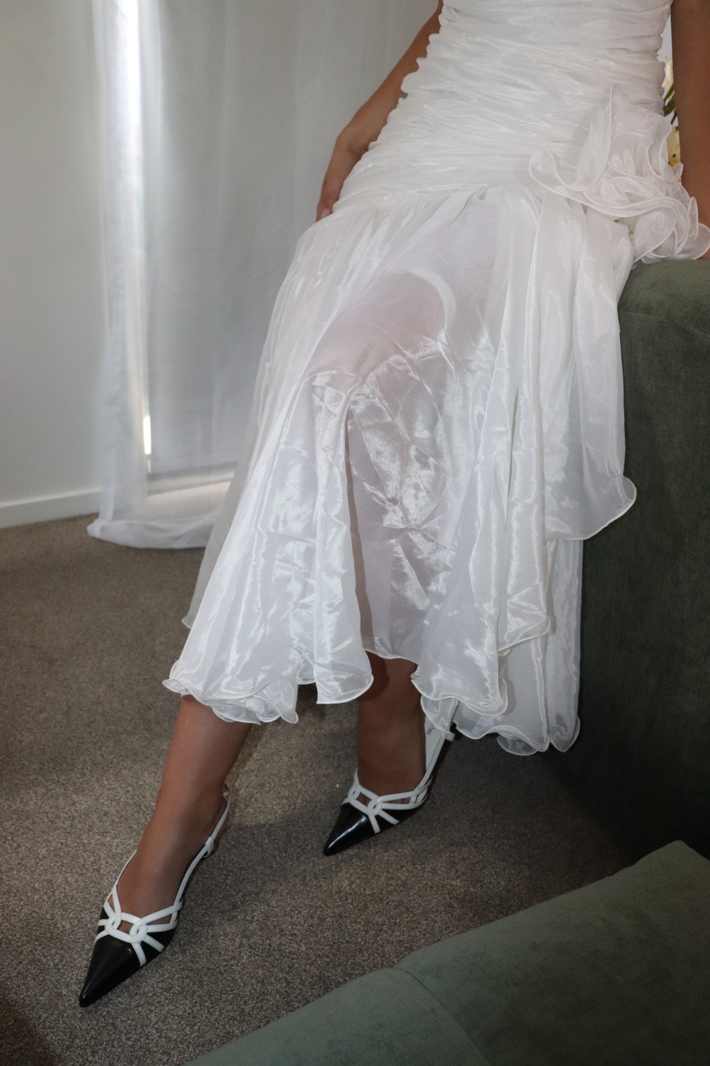 Vintage Pearl Ruffle Midi