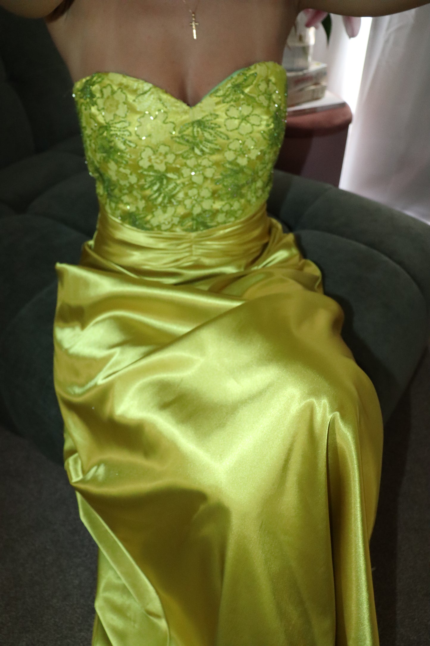 Chartreuse beaded gown