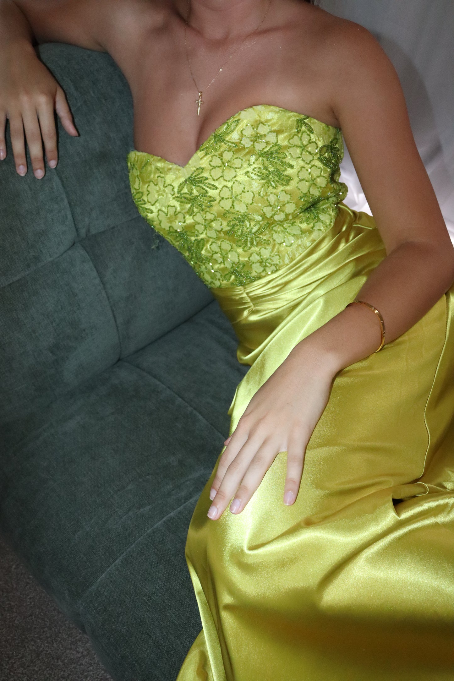 Chartreuse beaded gown