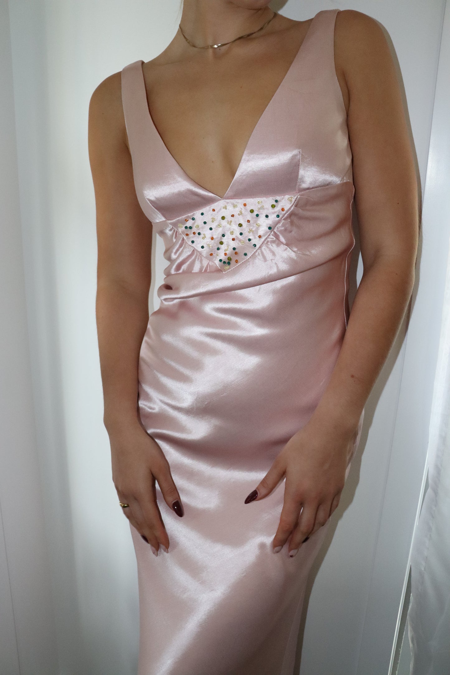 Vintage pink beaded gown