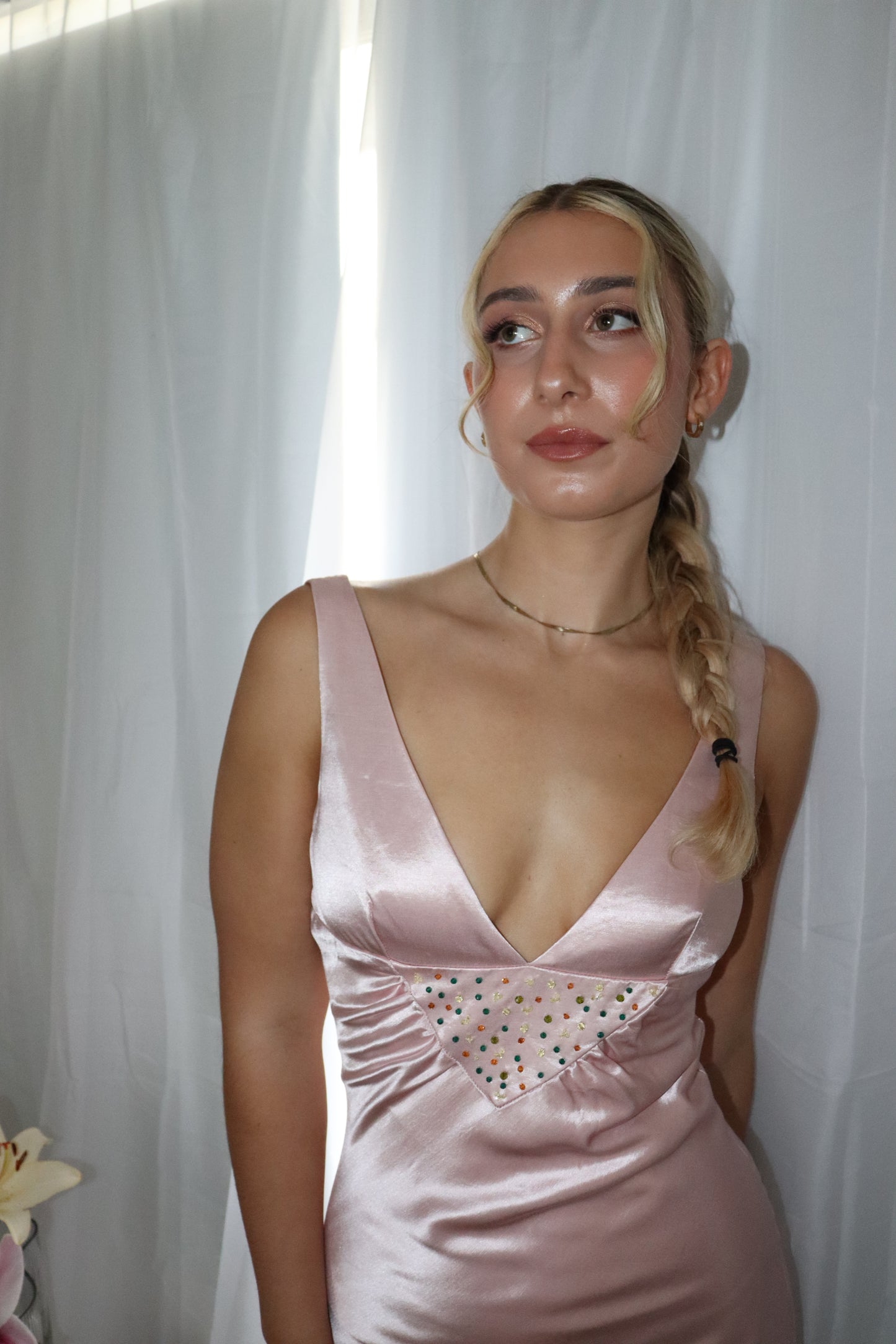 Vintage pink beaded gown