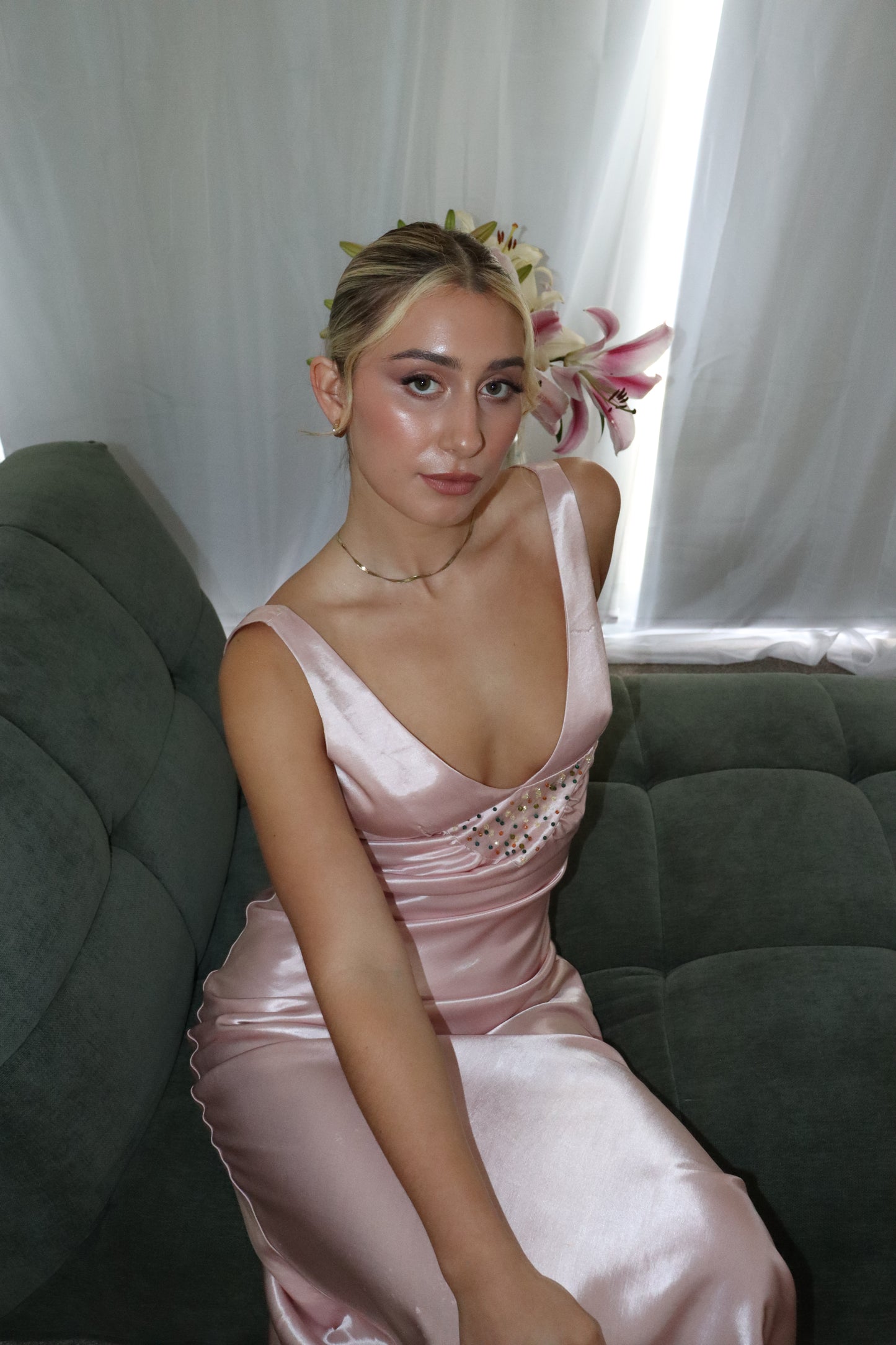 Vintage pink beaded gown