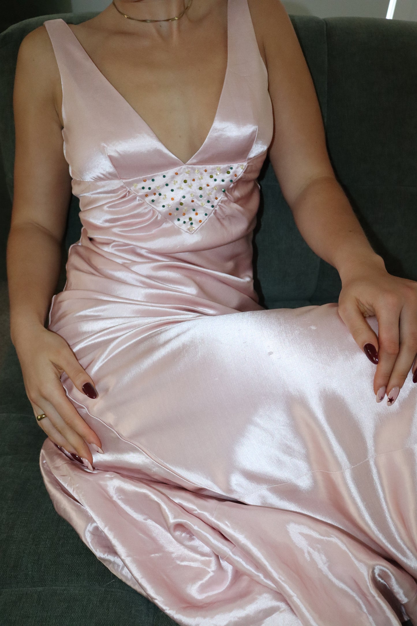Vintage pink beaded gown