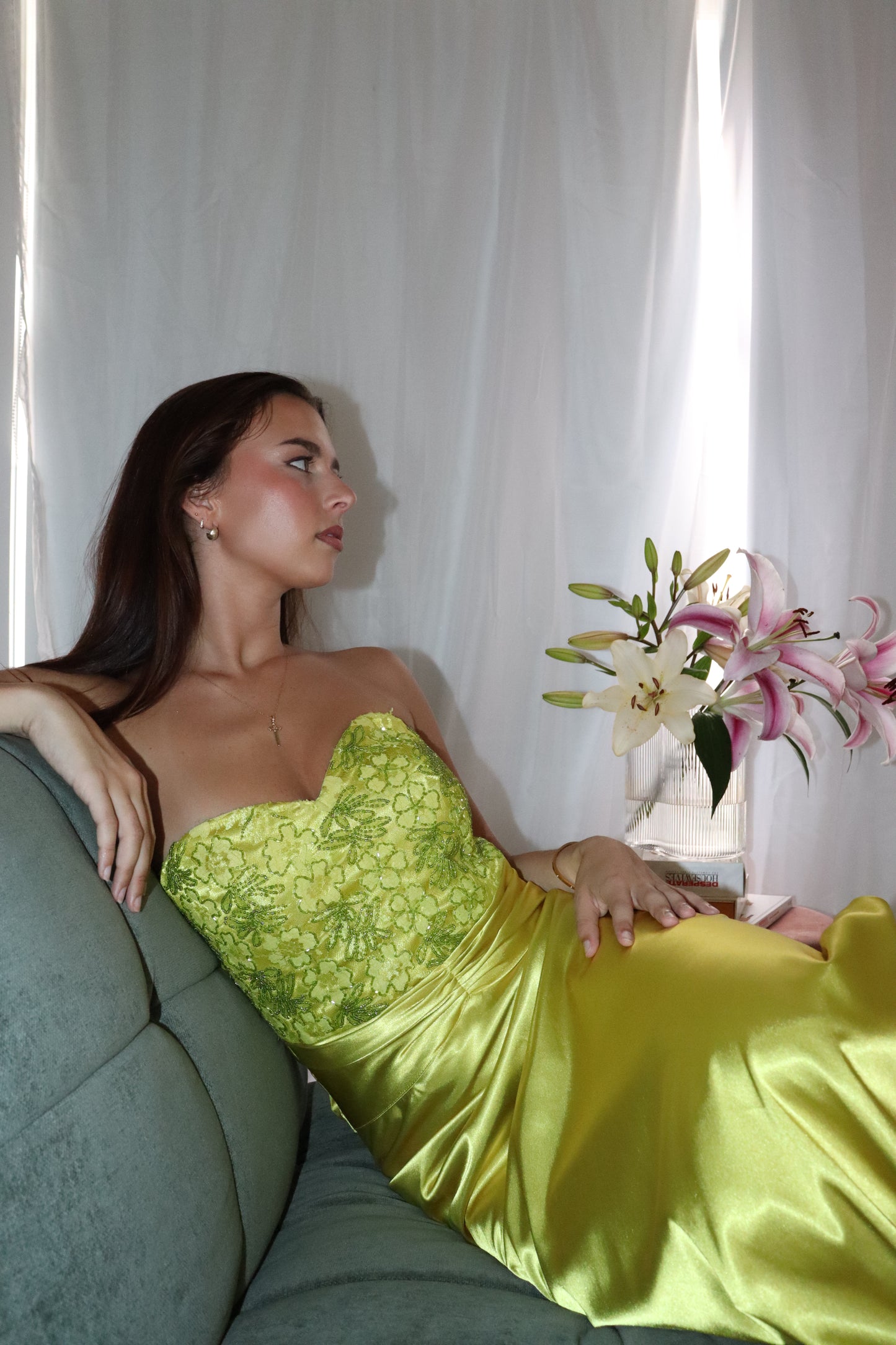 Chartreuse beaded gown