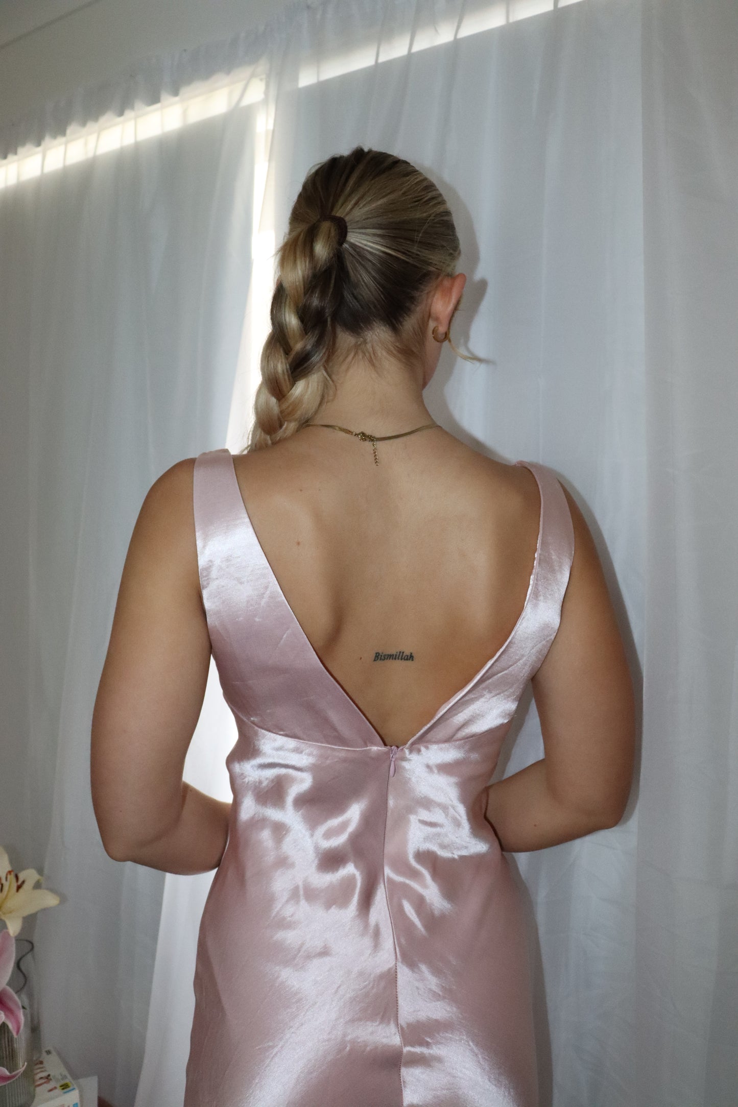 Vintage pink beaded gown