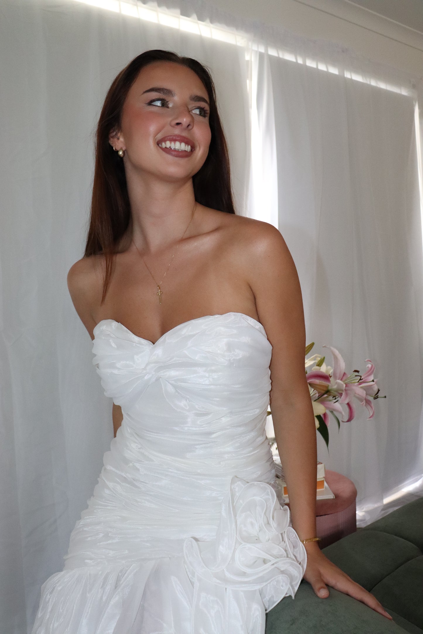 Vintage Pearl Ruffle Midi