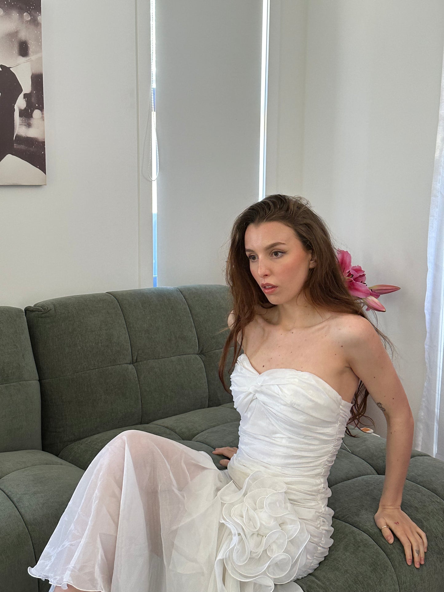 Vintage Pearl Ruffle Midi