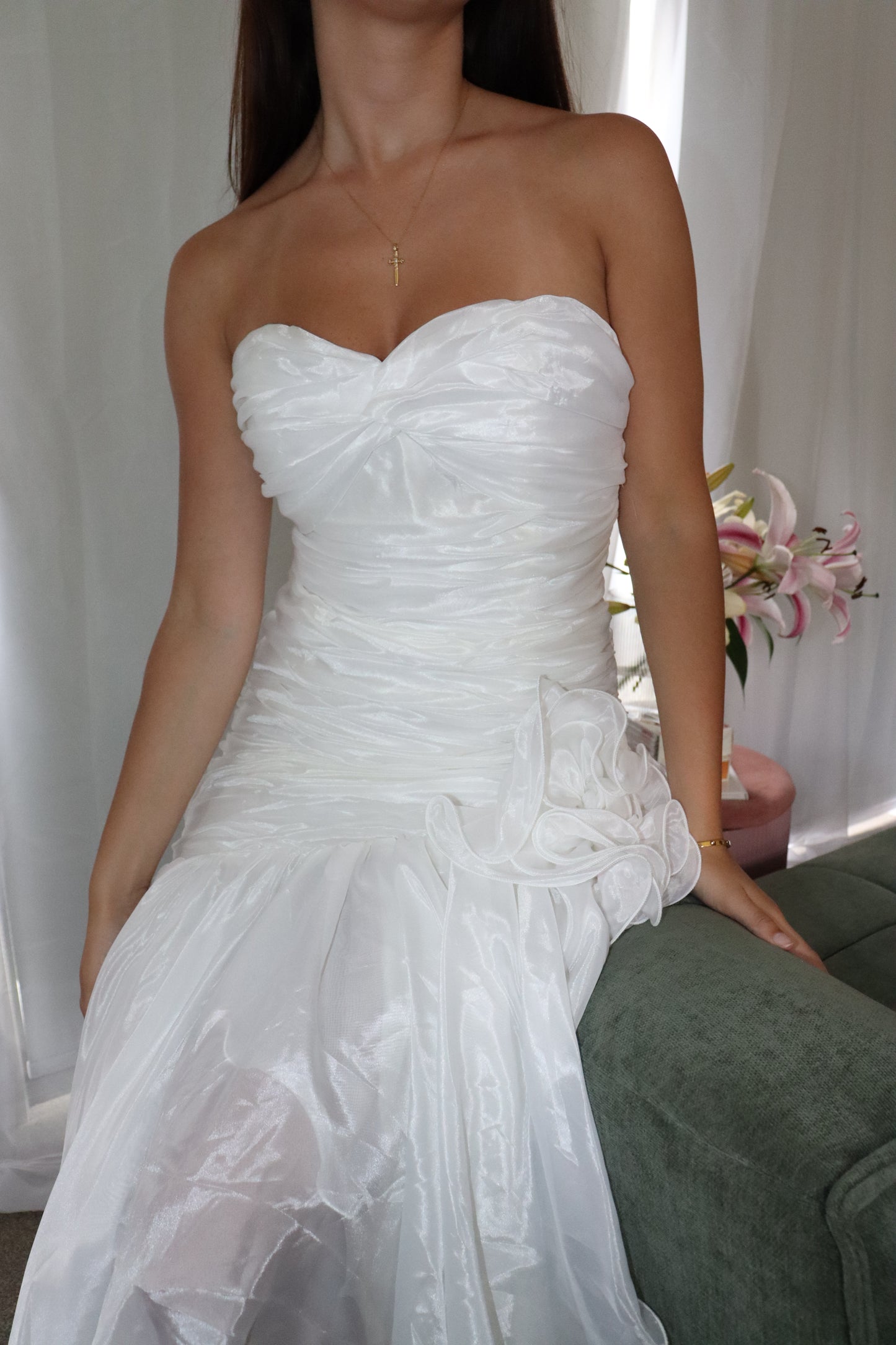 Vintage Pearl Ruffle Midi