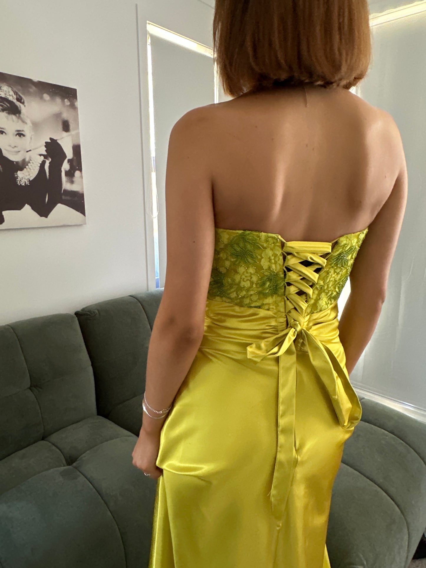 Chartreuse beaded gown