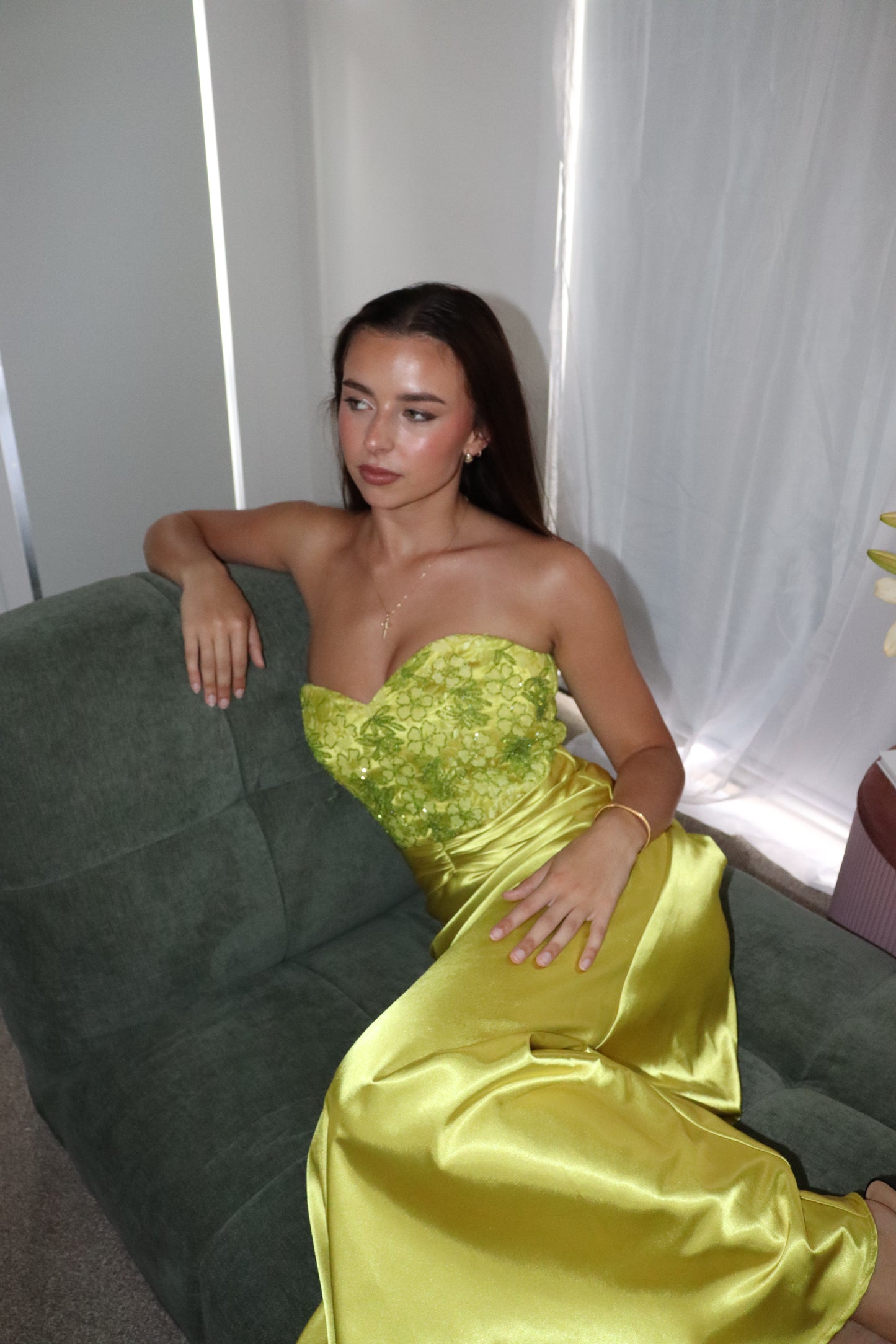 Chartreuse beaded gown