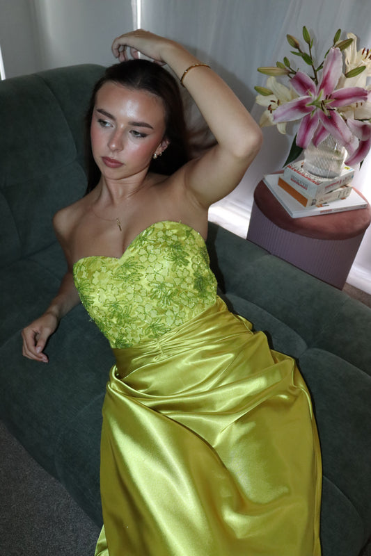 Chartreuse beaded gown