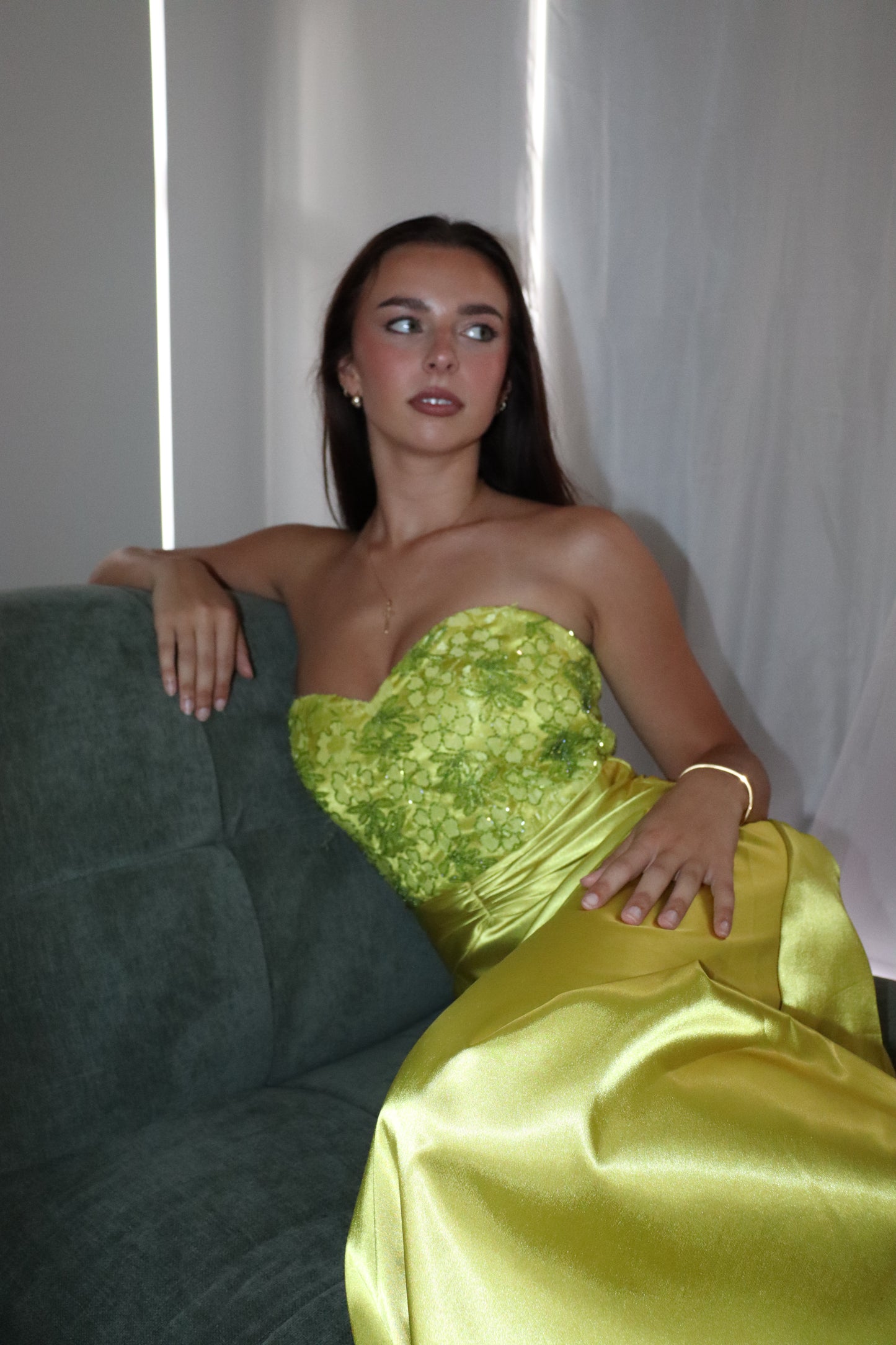Chartreuse beaded gown