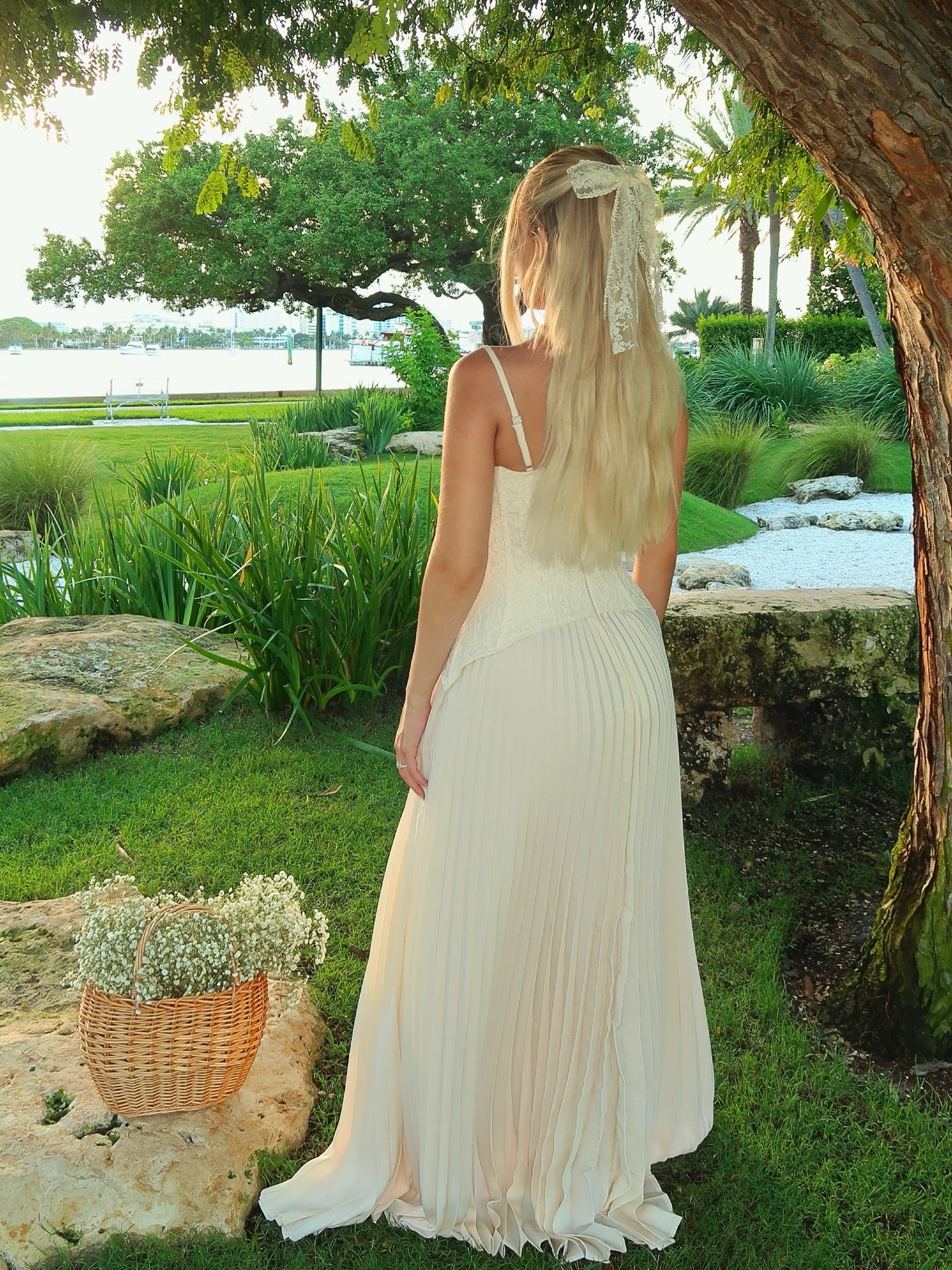 Daniella lace corset pleated maxi dress | cream