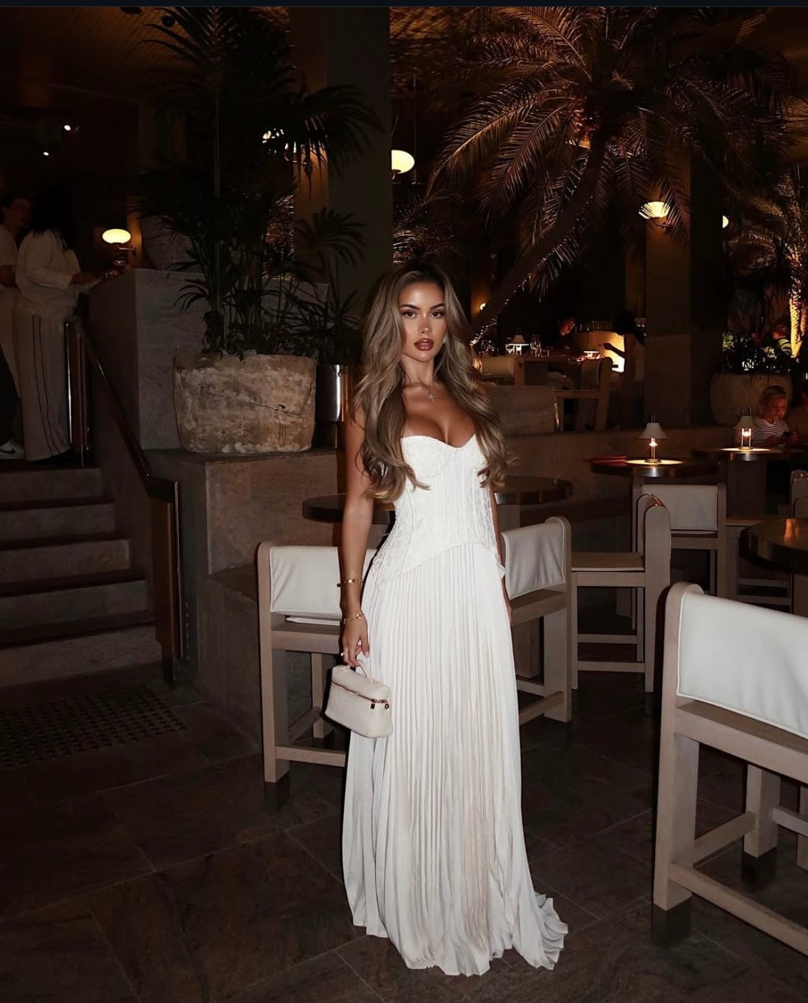 Daniella lace corset pleated maxi dress | cream