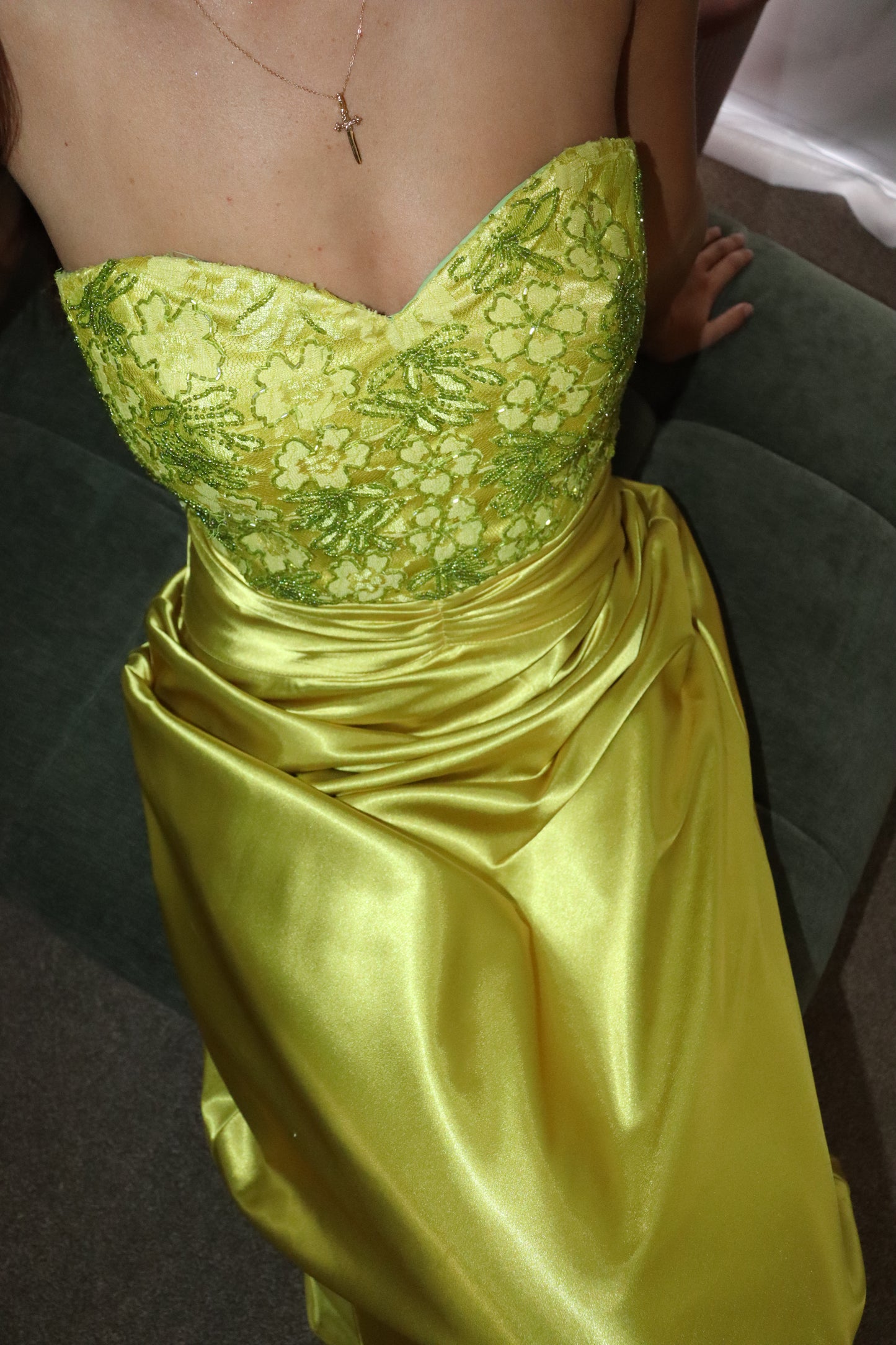 Chartreuse beaded gown