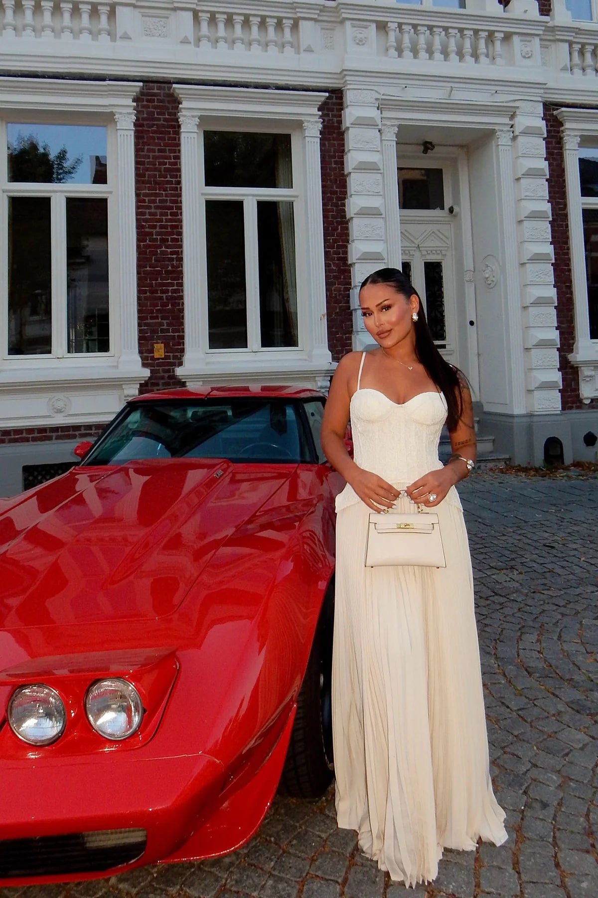 Daniella lace corset pleated maxi dress | cream