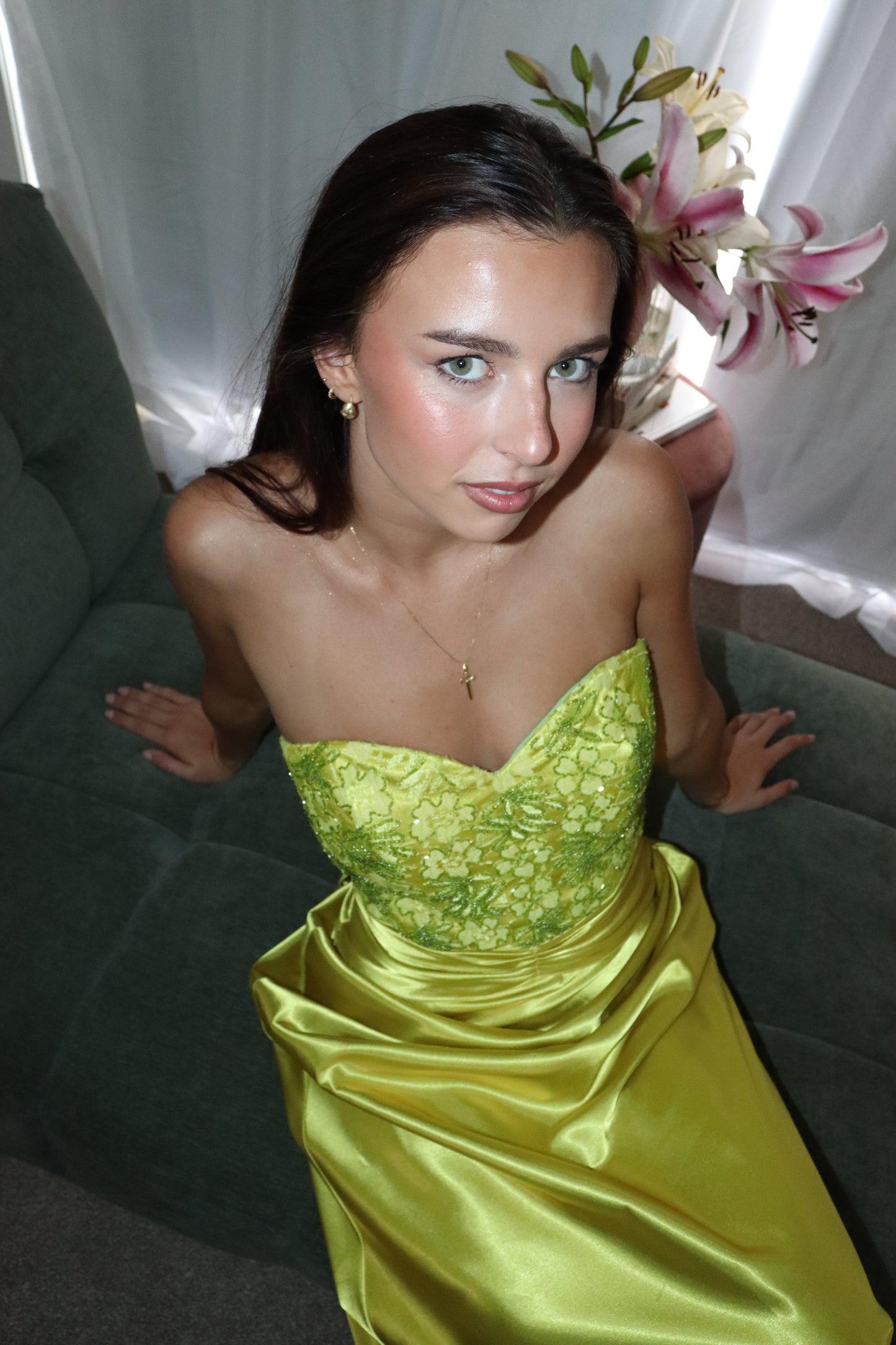 Chartreuse beaded gown