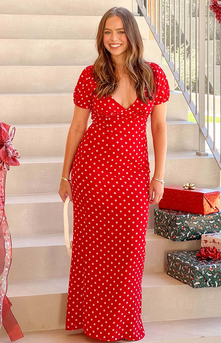 beginning boutique - Lovella red polka dot maxi